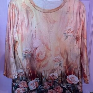 OOTDFash Peach and Rose Floral Ombre Long-Sleeve Top